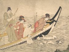 Boating Party with Children Swimming, late 18th century. Creator: Kitagawa Utamaro