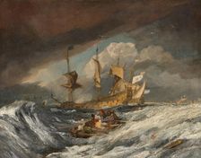 Boats Carrying Out Anchors to the Dutch Men of War, c. 1804. Creator: JMW Turner