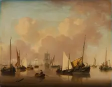 Boats and Sailboats on a Quiet Sea, c1780. Creator: Jan van Os