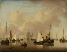 Boats and Sailboats on a Quiet Sea, c1780. Creator: Jan van Os