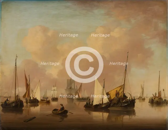 Boats and Sailboats on a Quiet Sea, c1780. Creator: Jan van Os.