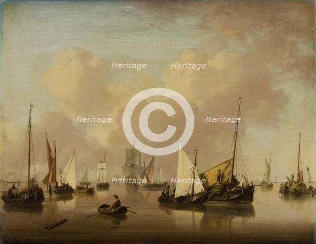 Boats and Sailboats on a Quiet Sea, c1780. Creator: Jan van Os.