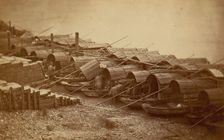 Boats Along Riverbank, 1870s. Creator: Unknown