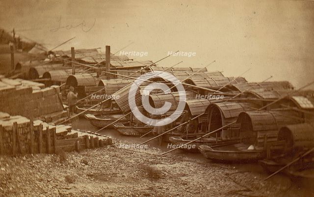Boats Along Riverbank, 1870s. Creator: Unknown.