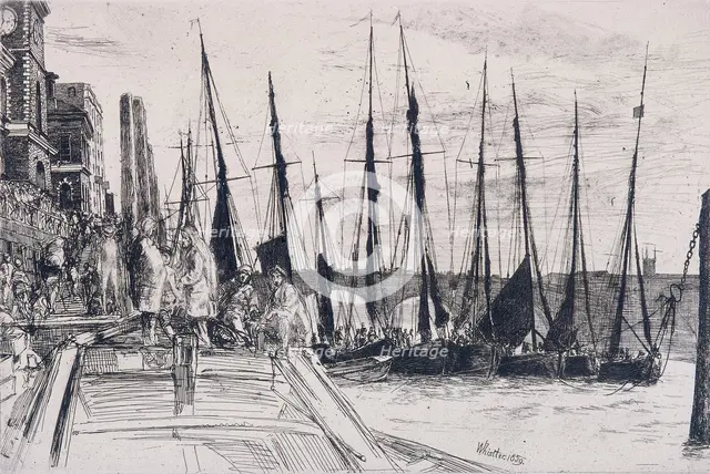 'Boats alongside Billingsgate', London, 1859. Artist: James Abbott McNeill Whistler