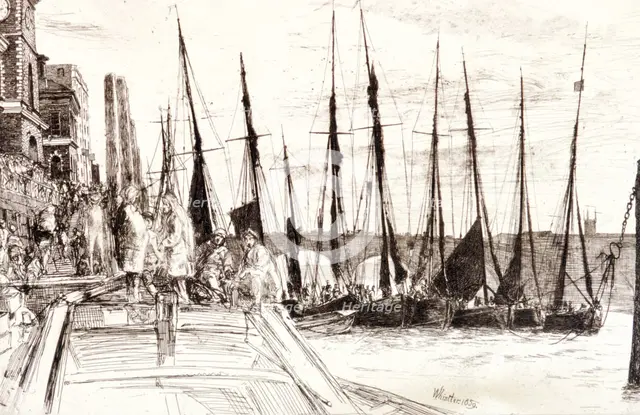 'Boats alongside Billingsgate', London, 1859. Artist: James Abbott McNeill Whistler
