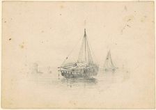 Boats at Anchor, 1838. Creator: James Goodwyn Clonney