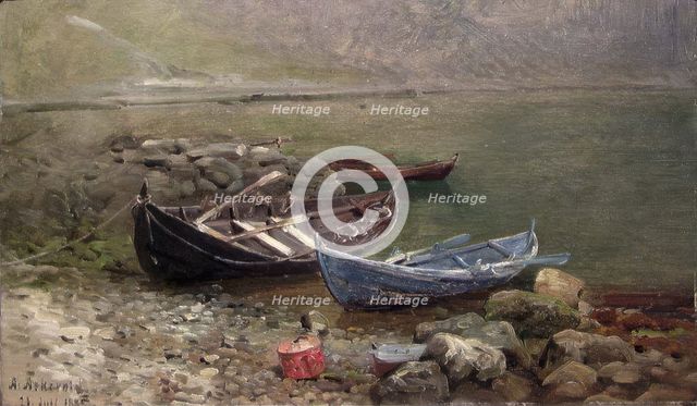 Boats at the Seaside, 1885. Creator: Anders Monsen Askevold.