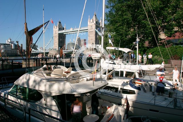 Boats in St Katherine's Lock, London. Creator: Peter Thompson.