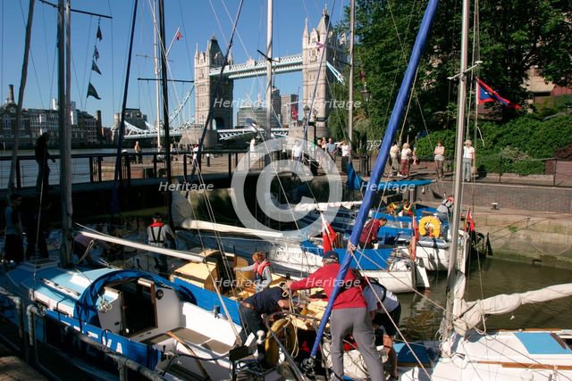 Boats in St Katherine's Lock, London. Creator: Peter Thompson.