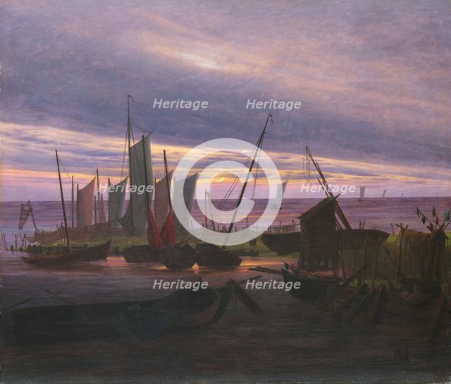 Boats in the Harbour at Evening, c. 1828. Artist: Friedrich, Caspar David (1774-1840)
