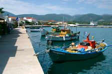 Boats in the harbour of Sami, Kefalonia, Greece. Creator: Peter Thompson