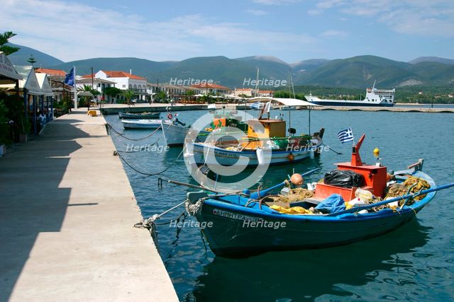 Boats in the harbour of Sami, Kefalonia, Greece. Creator: Peter Thompson.