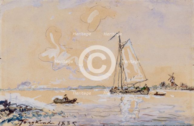 Boats on a River, 1885. Creator: Johan Barthold Jongkind.