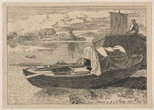 Boats on a River, Windmill in Distance, 1809. Creator: Cornelius Varley (British, 1781-1873)