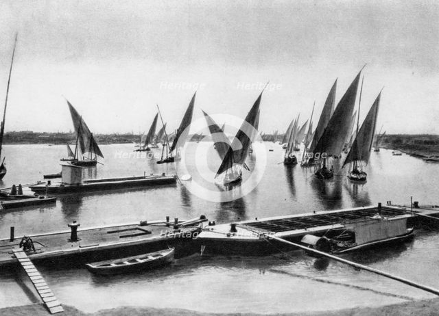 Boats on the Nile, Cairo, Egypt, c1920s. Artist: Unknown