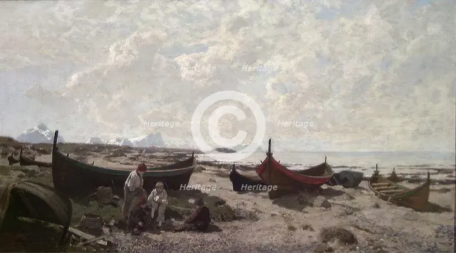 Boats on the Beach, 1883. Creator: Otto Sinding.