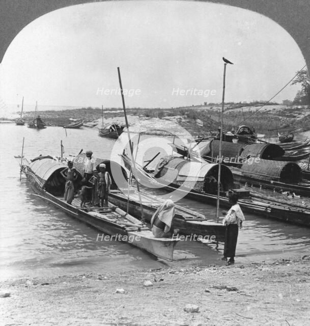 Boats on the Irrawaddy River, Mingun, Burma, 1908. Artist: Stereo Travel Co