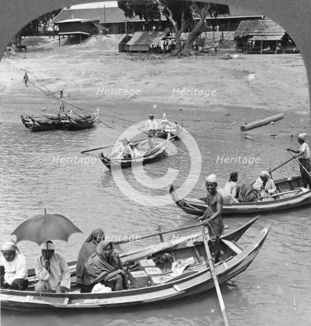 Boats on the Irrawaddy River, Sagaing, Burma, 1908. Artist: Stereo Travel Co