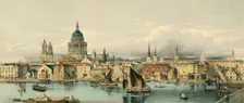 Boats on the River Thames and St Paul's Cathedral, City of London, 1850s. Creator: Maclure