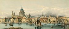 Boats on the River Thames and St Paul's Cathedral, City of London, 1850s. Creator: Maclure