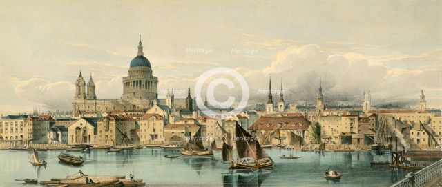 Boats on the River Thames and St Paul's Cathedral, City of London, 1850s. Creator: Maclure.