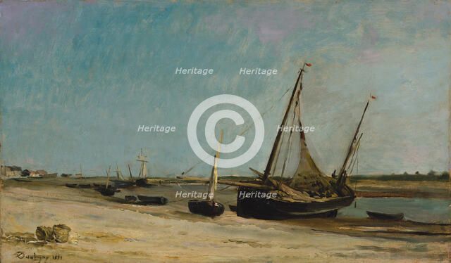 Boats on the Seacoast at Étaples, 1871. Creator: Charles Francois Daubigny.