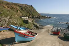 Boats on the slipway at Cape Cornwall, Cornwall. Creator: Peter Thompson