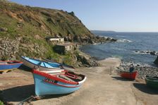 Boats on the slipway at Cape Cornwall, Cornwall. Creator: Peter Thompson