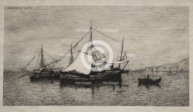 Boats of Cabotage (Coasts of Italy), 1874. Creator: Adolphe Appian (French, 1818-1898).