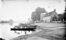 Boats moored on the River Thames near the Anglers Hotel at Walton-on-Thames, Surrey, c1860-c1922. Artist: Henry Taunt