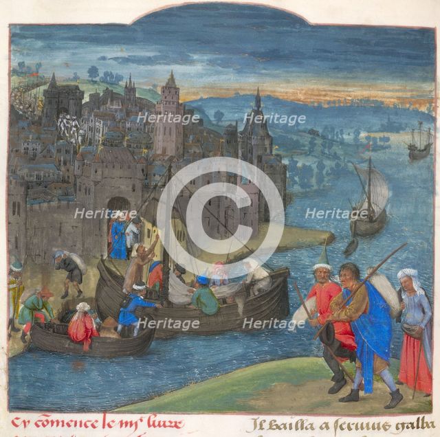 Boats readied for departure at Martigny on the river Dranse in Switzerland. From Les commentaires d