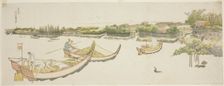 Boats transporting rice on the Sumida River, Japan, c. 1800/05. Creator: Hokusai