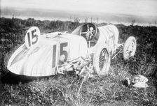 Bob Burman's car after accident - Indianapolis, between c1910 and c1915. Creator: Bain News Service