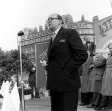 Bob Willis, Member General Council TUC, at London Labour Party Demo against Rent Act, 20 Oct 1957. Creator: Henry Grant