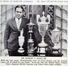 Bobby Jones (1902-72), American golfer, with Grand Slam trophies, 1930. Creator: Unknown