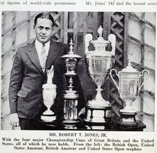Bobby Jones (1902-72), American golfer, with Grand Slam trophies, 1930
