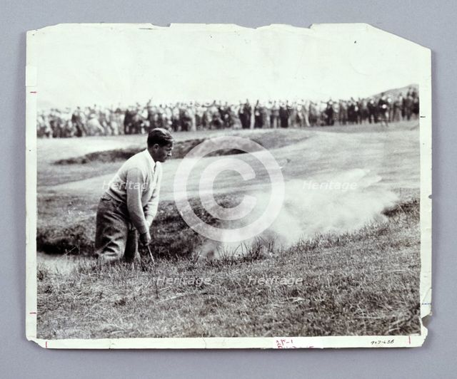 Bobby Jones playing his way out of a bunker, c1920s. Creator: Unknown.