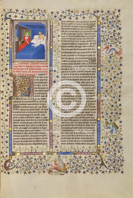 Boccaccio's Vision of the Laurel-Crowned Petrarch; Des cas des nobles hommes et femmes, c 1413-15 Creator: Boucicaut Master.