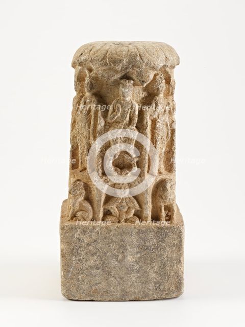 Bodhisattvas with lions and figures, Possibly Sui dynasty, possibly 581-618. Creator: Unknown.