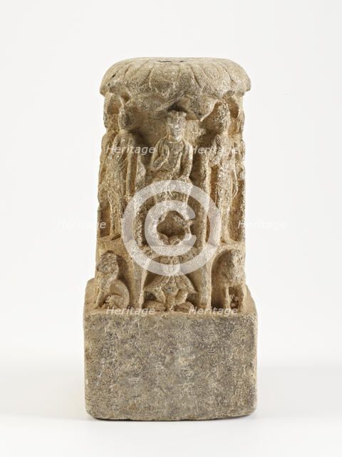 Bodhisattvas with lions and figures, Possibly Sui dynasty, possibly 581-618. Creator: Unknown.