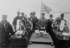 Bodies of Japanese Navy aviators killed by a fall, on torpedo boat, between c1915 and c1920. Creator: Bain News Service