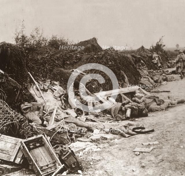 Bodies after the taking of Courcelles, northern France, June 1918. Artist: Unknown.