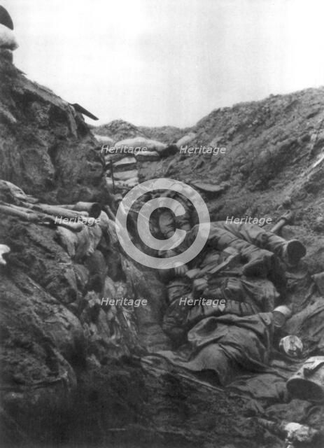 Bodies in a trench at Mort Homme, Verdun, France, 9 April 1916. Artist: Unknown
