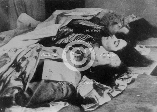 Bodies laid out after being machine-gunned, Barcelona, Spain, Spanish Civil War, c1936-c1939. Artist: Unknown