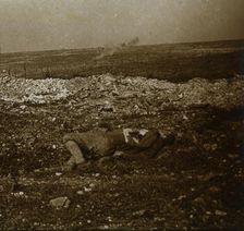 Body with barrage fire in the distance, c1914-c1918