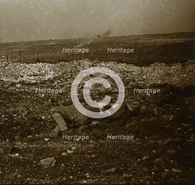 Body with barrage fire in the distance, c1914-c1918. Artist: Unknown.