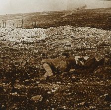 Body with barrage fire in the distance, c1914-c1918