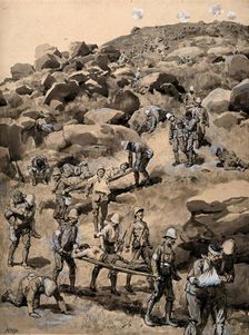 Boer War: removing the wounded after the Battle of Spion Kop, 1900. Creator: Henry Marriott Paget
