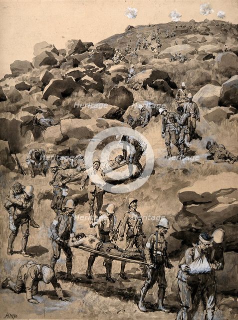 Boer War: removing the wounded after the Battle of Spion Kop, 1900. Creator: Henry Marriott Paget.